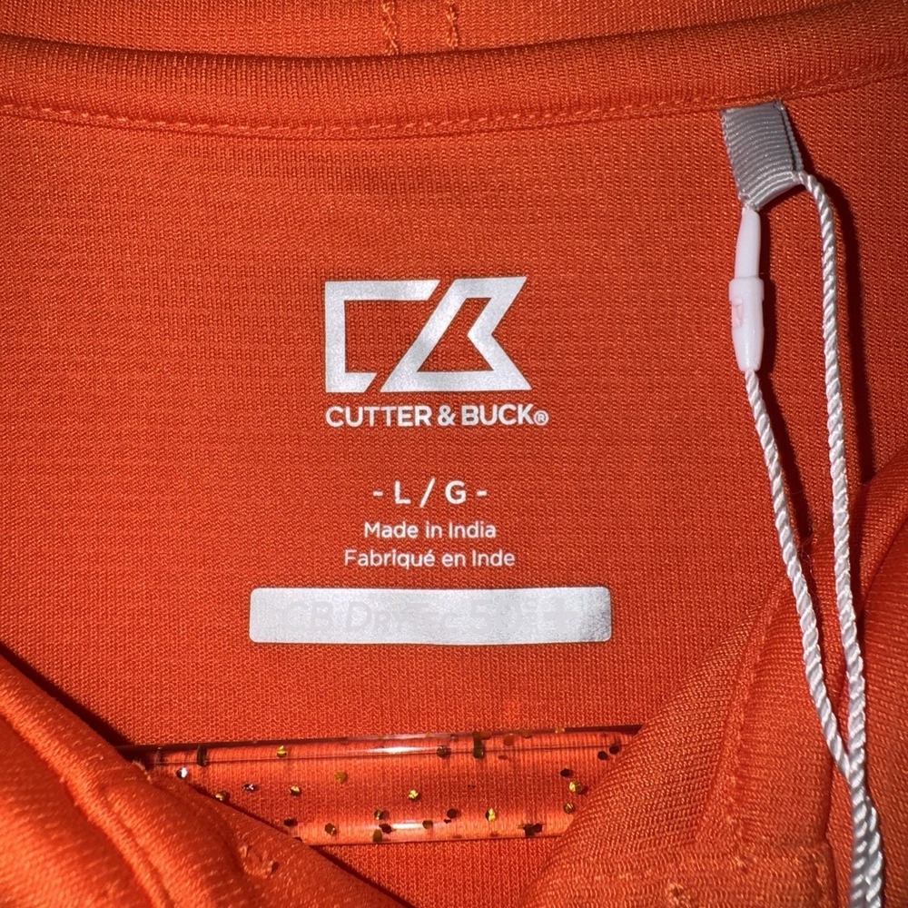 Men's Large Cutter & Buck Orange Performance Golf Polo Shirt Short Sleeve - Picture 2 of 4
